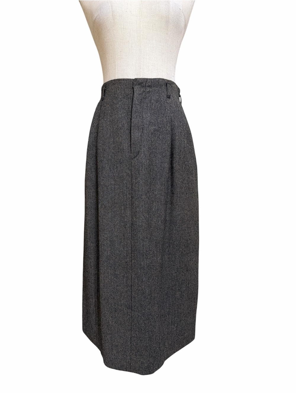 Vintage Calvin Klein Herringbone Wool Midi Skirt Brown & Black Chevron Size 10